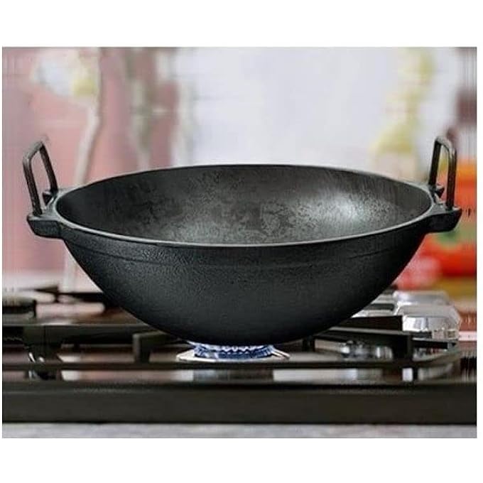 ايدا مقلاة كاداي كاداي من الحديد الزهر، متعددة الأغراض، للطهي والقلي العميق، لون أسود، مقاس 13 بوصة - Image 3