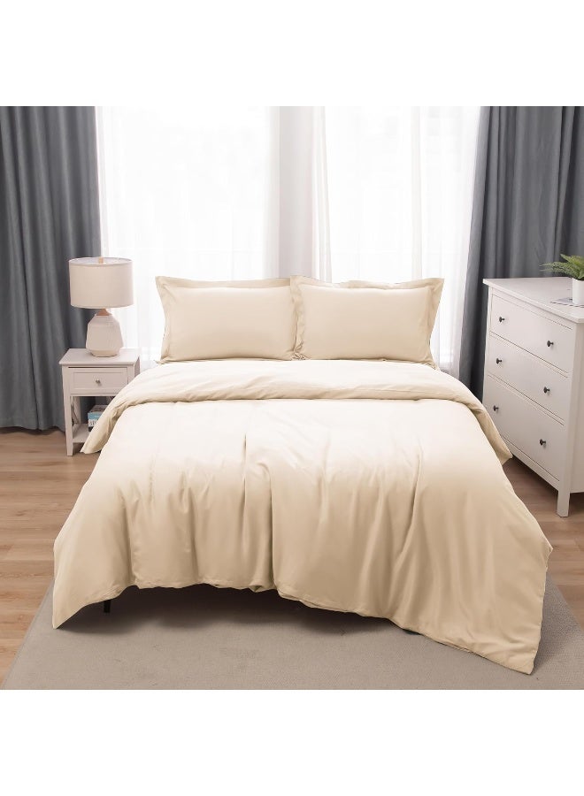 PanaX Bedding Duvet Cover Double Size Set- 1Pieces Duvet Cover 170X220Cm / 2Pieces-Pillow Shams 50X75Cm (Ivory, Double) - Image 1