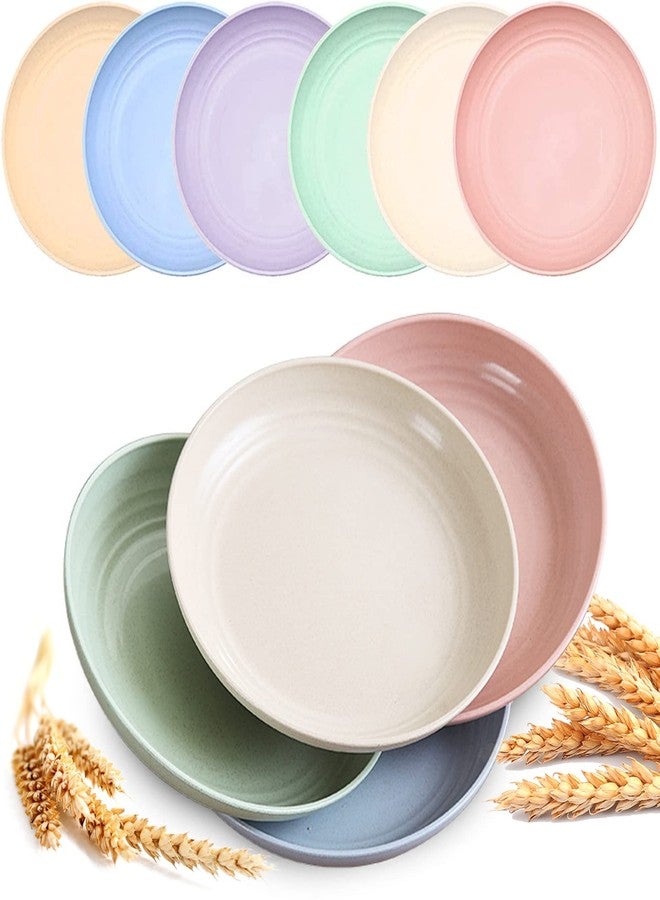 Mfacoy 6 PACK Unbreakable Dinner Plates, 6.9 Inch Wheat Straw Plates, Reusable Deep Plastic Plate, Lightweight Salad Plates for Camping/Kitchen, Dishwasher & Microwave Safe, Kids-toddler & Adult - Image 1