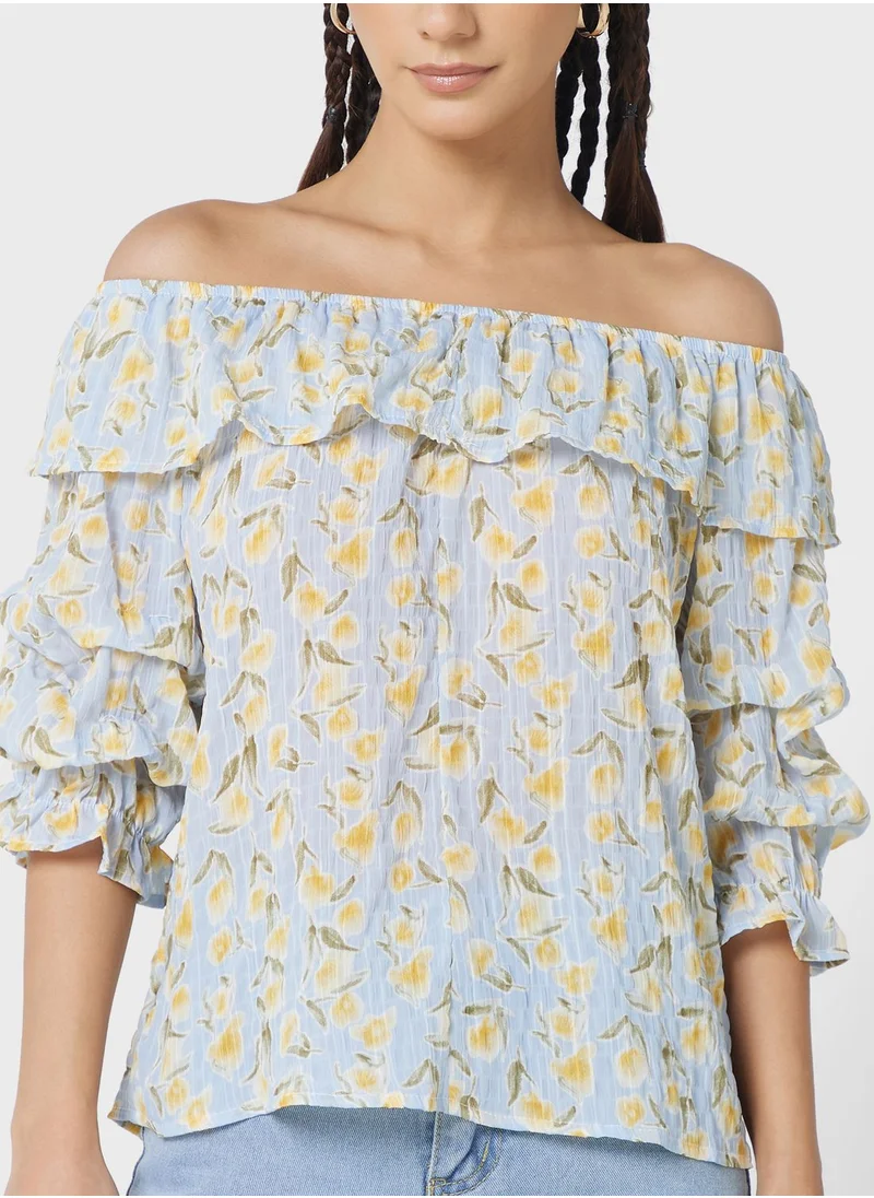 Ginger Off Shoulder Ruffle Neck Floral Top