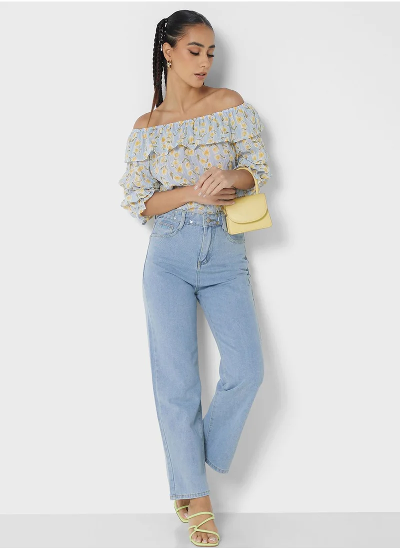Ginger Off Shoulder Ruffle Neck Floral Top