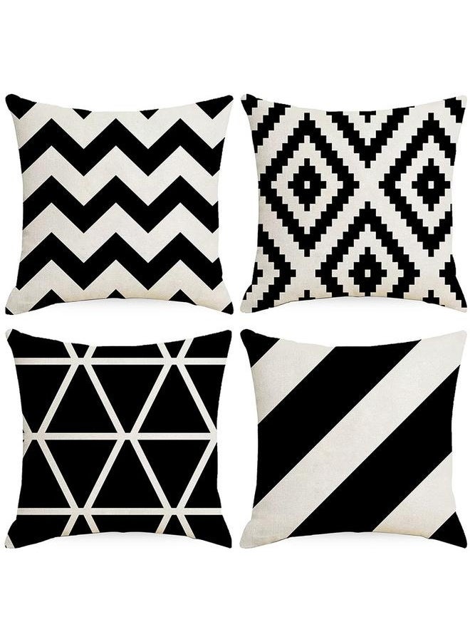 yongsheng 4-Piece Decorative Geometric Design Sofa Pillow Set ‎ Cotton Black/Beige-45*45cmLinen Square Cushion Cover Standard Pillowcase for Men Women Home Decorative Sofa Armchair Bedroom  - Image 1