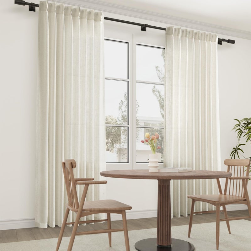 Joywell Linen Pinch Pleated Window Curtains 84 Inch Long Back Tab Clip Rings Semi Sheer Light Filtering Drapes with Hooks for Bedroom Living Room Decor W50 x L84 Natural Beige 2 Panels 7 FT - Image 5