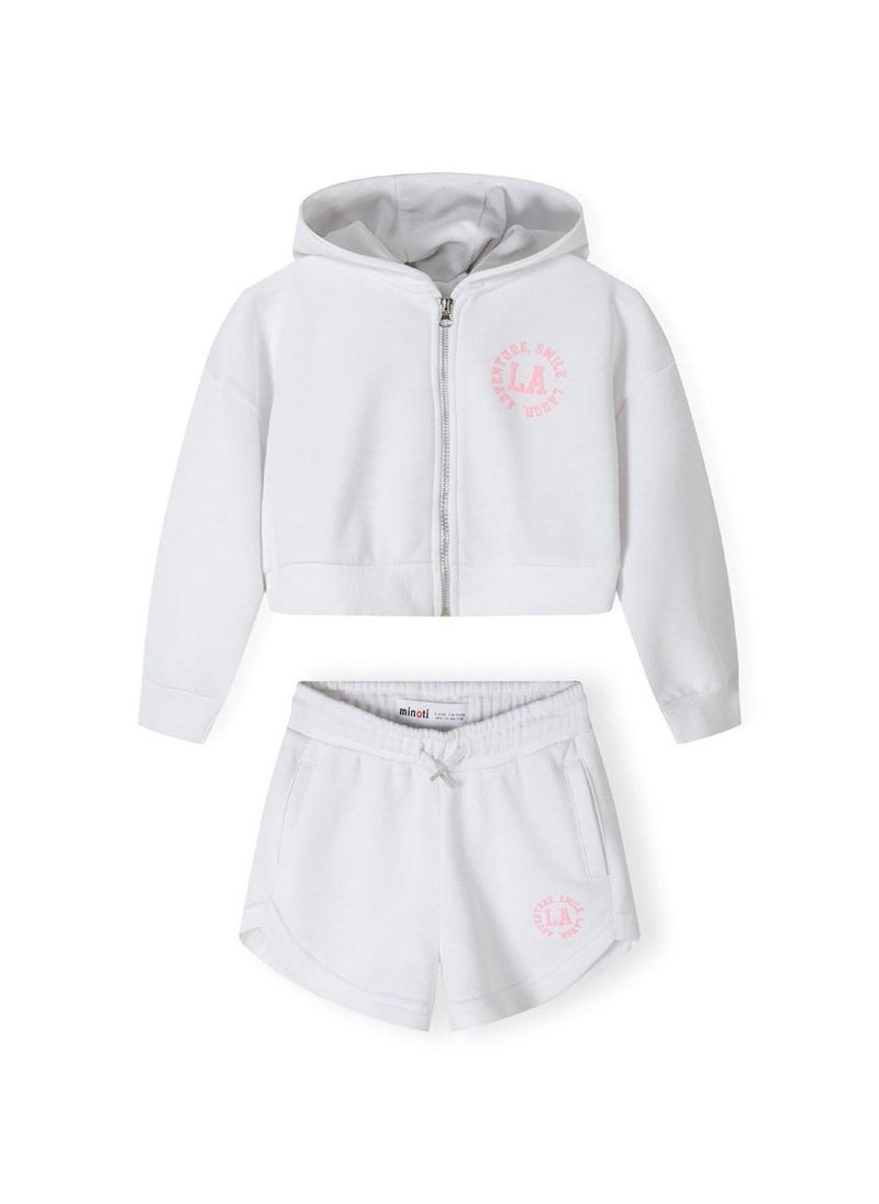 MINOTI Kids Girls Hoodie and Shorts Set with Print and Zip - Image 2
