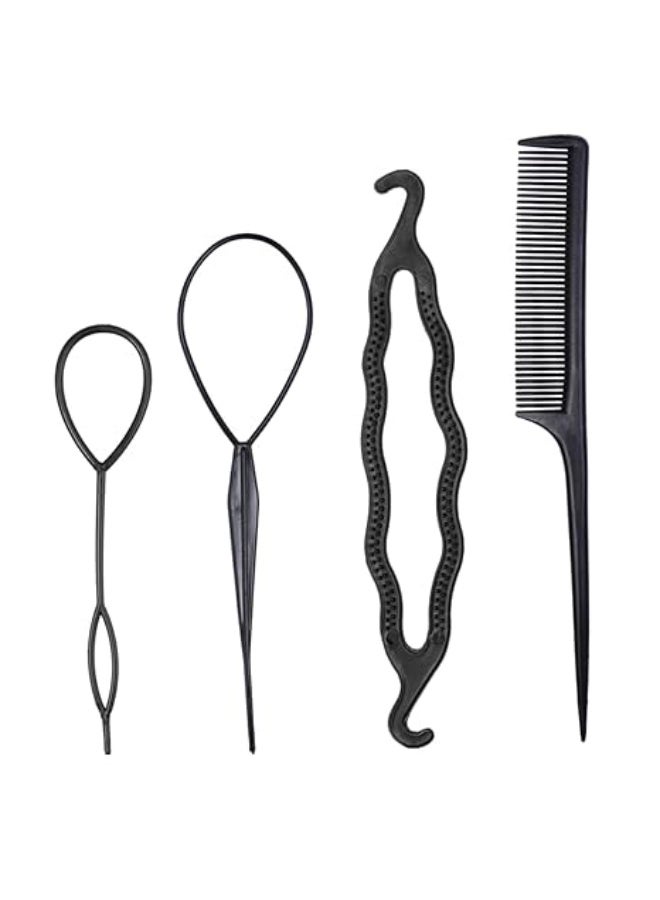 4 قطع من أدوات تصفيف كعكة الشعر لسهولة صنع الضفائر وذيل الحصان، إكسسوارات تصميم شعر عصرية للنساء والفتيات للاستخدام اليومي - Image 1