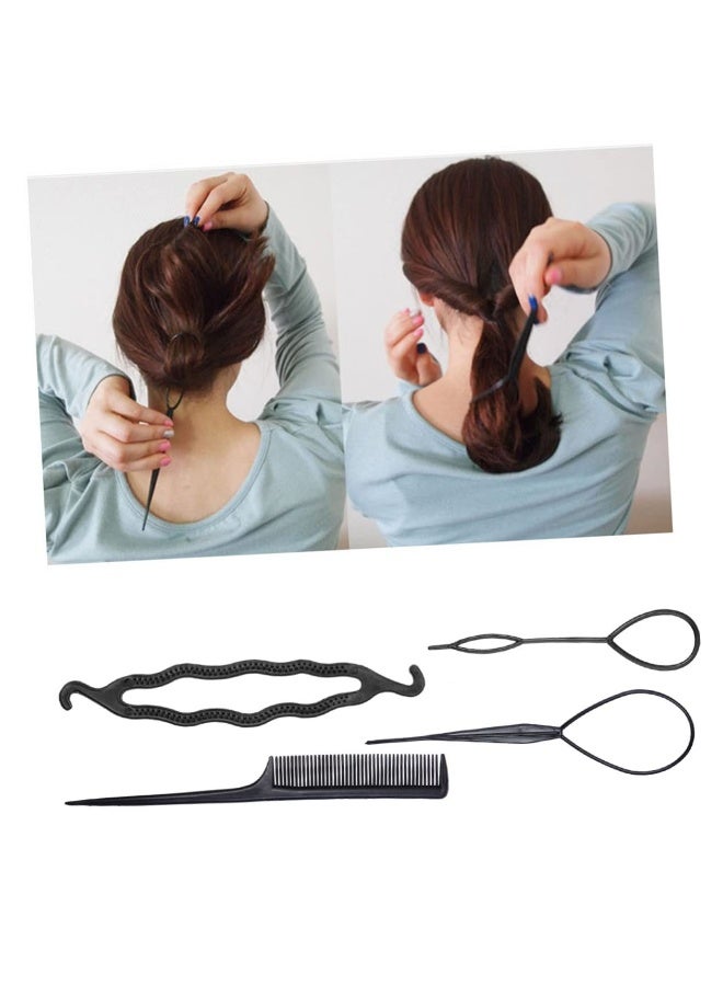 4 قطع من أدوات تصفيف كعكة الشعر لسهولة صنع الضفائر وذيل الحصان، إكسسوارات تصميم شعر عصرية للنساء والفتيات للاستخدام اليومي - Image 3