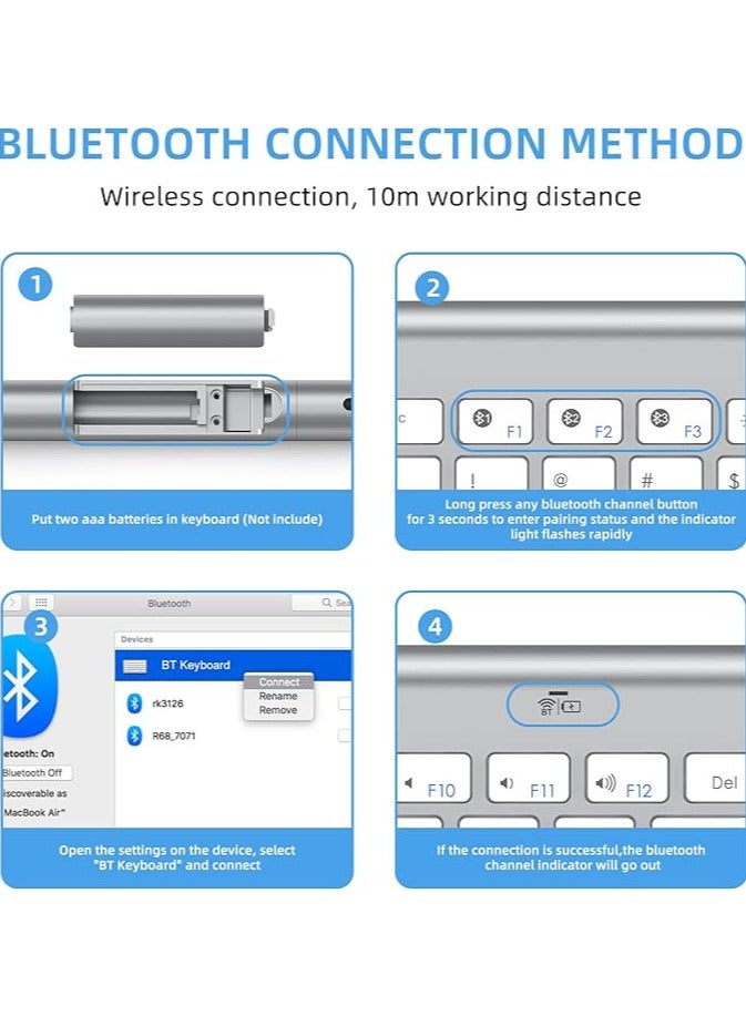 erorex Wireless Bluetooth Keyboard, Ultra-Slim Silent Portable Mini Keyboard for iPad/Tablet/Mac/Laptop/Desktop- Silver - Image 5