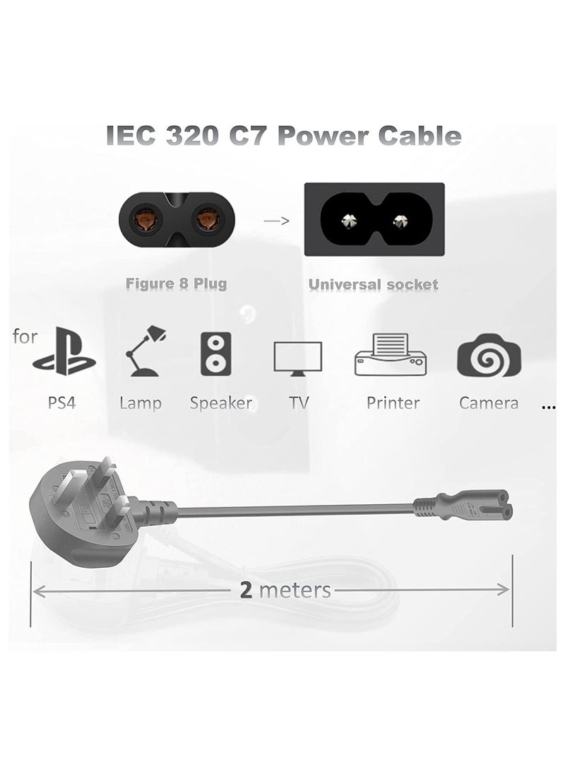 Generic - 1Pcs 5Meter Power Cable 3 Pin IEC/C7/UK Mains Plug to Figure 8 Connector Socket Power Cord Leads For Samsung/LG/TCL/Sony/TV/PS5/PS4/PS3/PC/Monitors Computer Printer Camera Home Audio Etc - Image 1