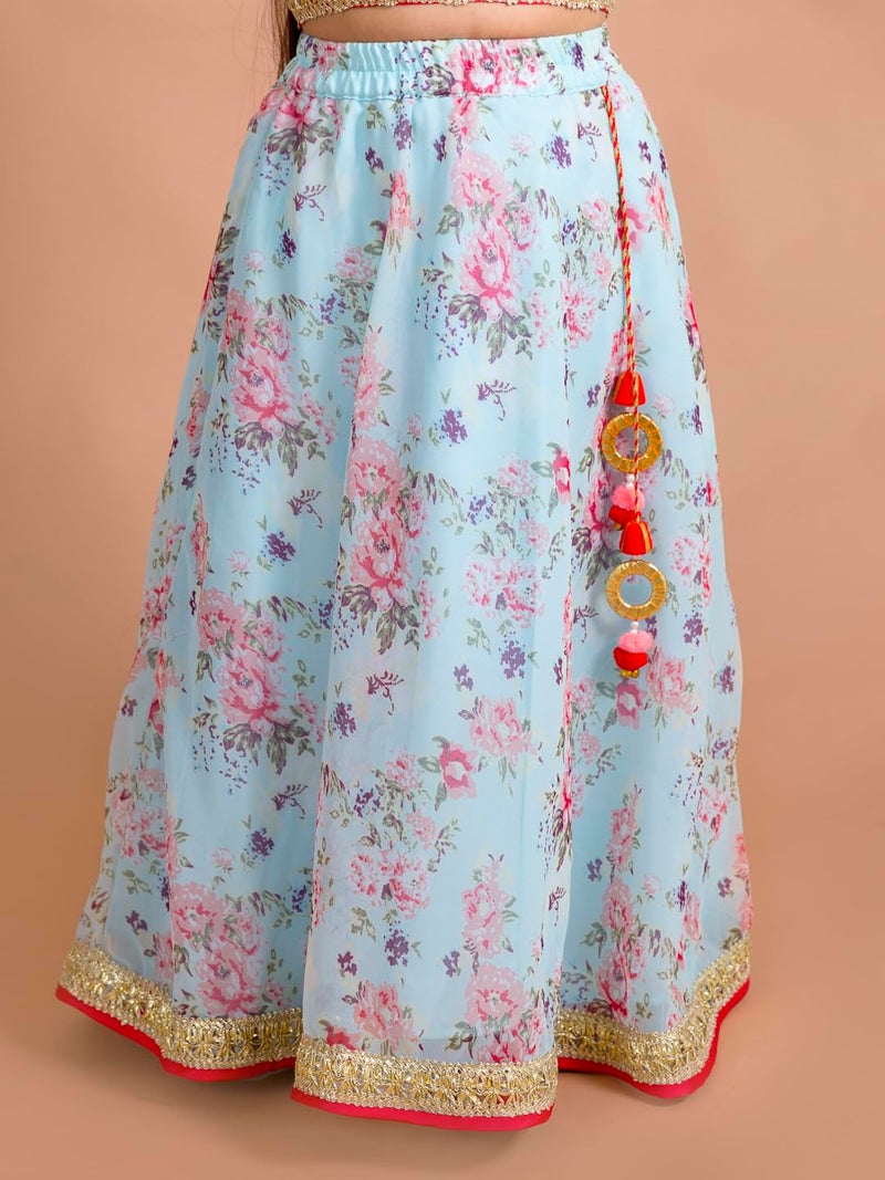 Pspeaches Girls Polyester Red Blue Floral Readymade Lehenga Choli Set (Red-5-6Y), 5-6 Years - Image 3