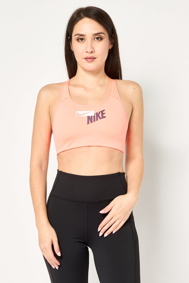 Nike Women Padded Brand Logo Training Sport Bra, Coral - Image 1