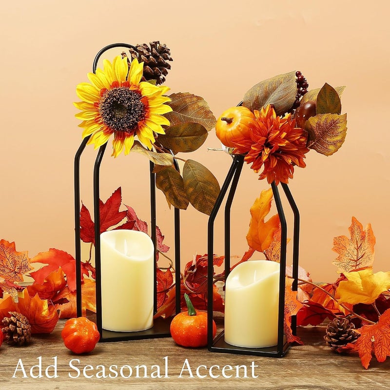 PERFNIQUE Modern Farmhouse Lantern Decor, 15'' 13'' Set of 2 Black Metal Lanterns, 2 LED 6hr Timer Flickering Flameless Candles, Lanterns Decorative for Outdoor Decor, Home, Indoor, Patio - Image 5