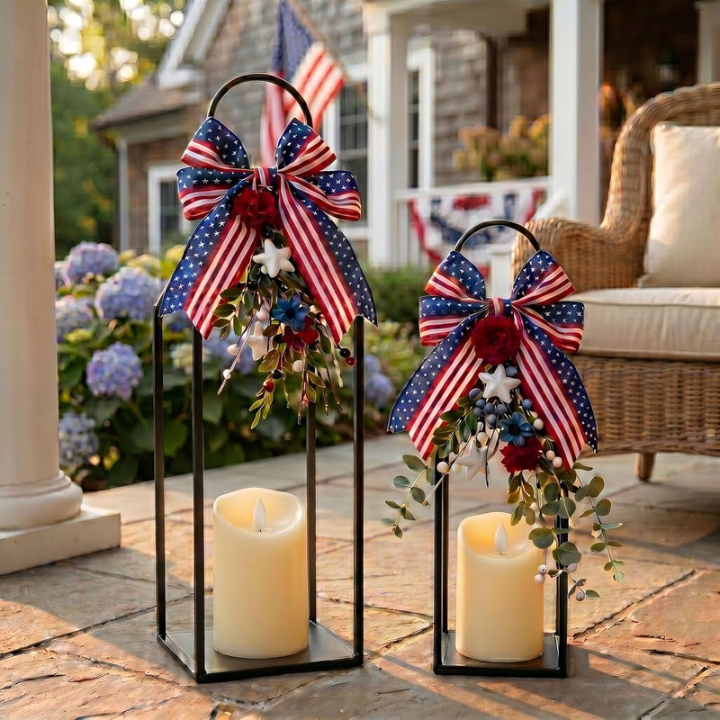 PERFNIQUE Modern Farmhouse Lantern Decor, 15'' 13'' Set of 2 Black Metal Lanterns, 2 LED 6hr Timer Flickering Flameless Candles, Lanterns Decorative for Outdoor Decor, Home, Indoor, Patio - Image 3