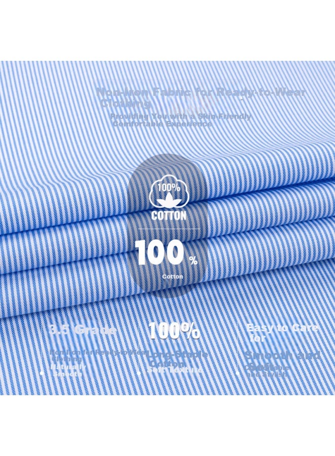 Firs Short-sleeve Shirt For Men, Pure Cotton Striped, Summer Business Formal Wear, All-cotton, Blue Stripes, Size 42