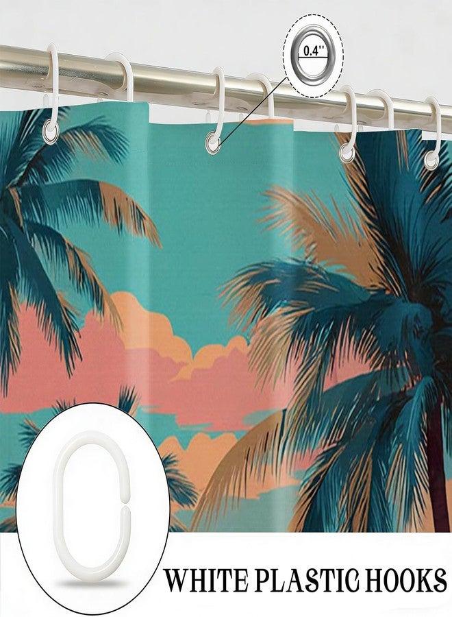 Mocsicka Tropical Shower Curtain Summer Coastal Palm Trees Floral Beach Shower Curtain Hawaii Sea Florals Decor Bath Curtain for Summer Bathroom Deocr Waterproof Bath Curtains 72 X 72 Inch - Image 5