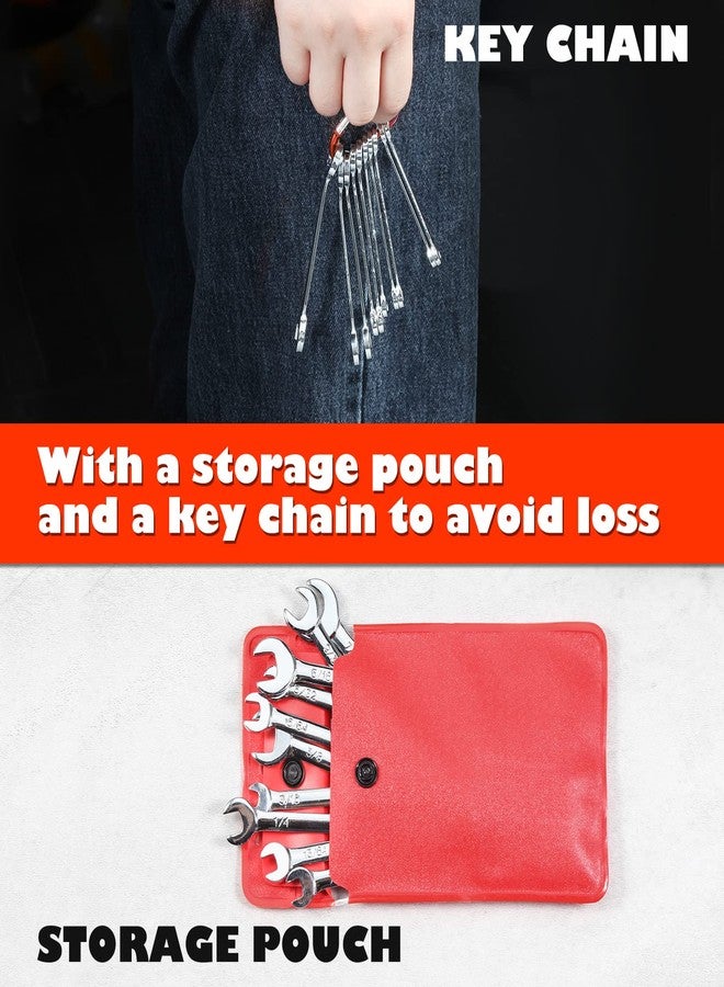 مجموعة مفاتيح ربط صغيرة من ليونتول، قياسية SAE، 10 قطع، من 5/32 بوصة إلى 7/16 بوصة، طرف مفتوح وطرف مغلق، مزودة بمشبك كارابين. هدية مثالية للرجال، الآباء، والأزواج، بمناسبة عيد العمال. - Image 4