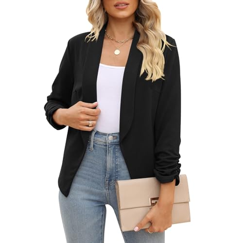 POGTMM Women's Autumn Oversize Slim Fit Lapel Suit Coat Jacket Blazer Outwear (L, Black) - Image 1