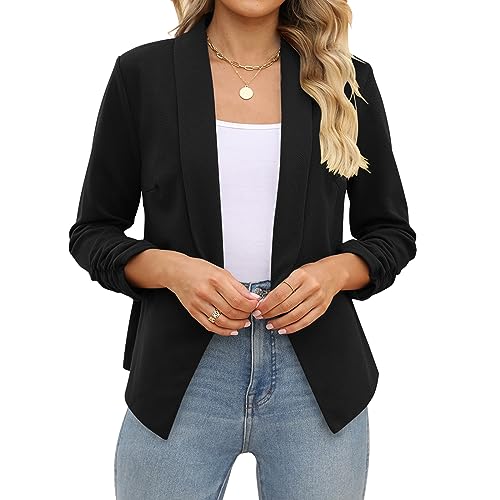 POGTMM Women's Autumn Oversize Slim Fit Lapel Suit Coat Jacket Blazer Outwear (L, Black) - Image 3