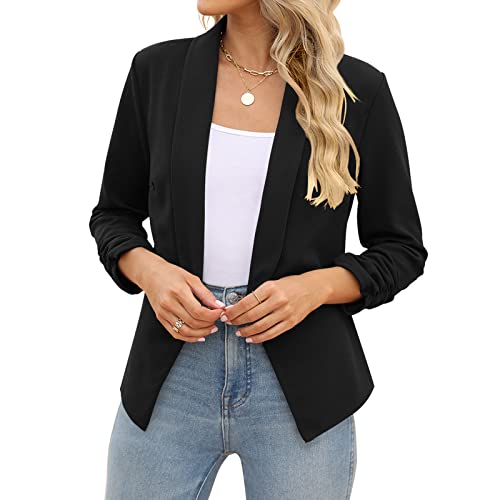 POGTMM Women's Autumn Oversize Slim Fit Lapel Suit Coat Jacket Blazer Outwear (L, Black) - Image 2