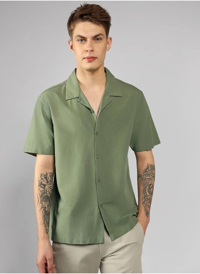 دينيس لينغو Relaxed Fit Green Cotton Shirt – Comfortable and Stylish