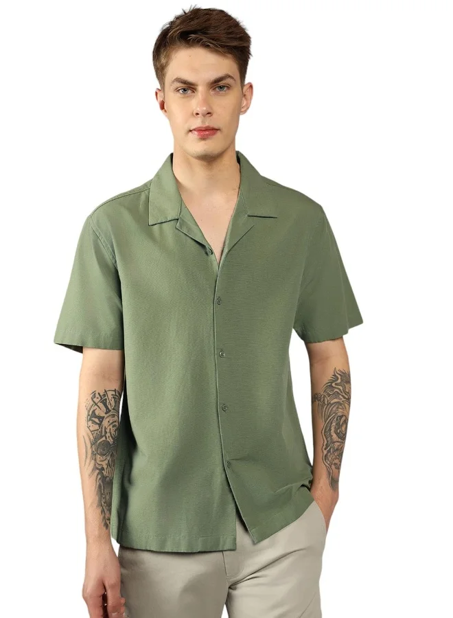 دينيس لينغو Relaxed Fit Green Cotton Shirt – Comfortable and Stylish