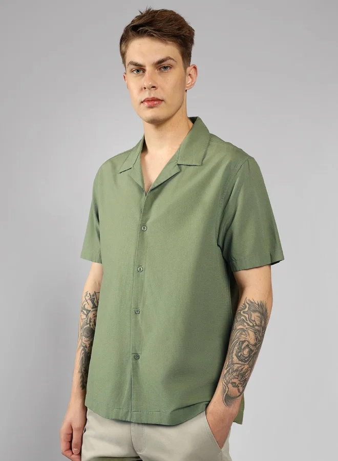 دينيس لينغو Relaxed Fit Green Cotton Shirt – Comfortable and Stylish
