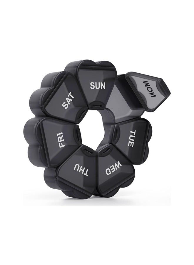 منظم حبوب أسبوعي كبير، صندوق حبوب 7 أيام، حافظة فيتامينات يومية من كابينز، مساحات تخزين كبيرة، حاويات حبوب لمكملات أدوية زيت السمك، لون أسود - Image 1