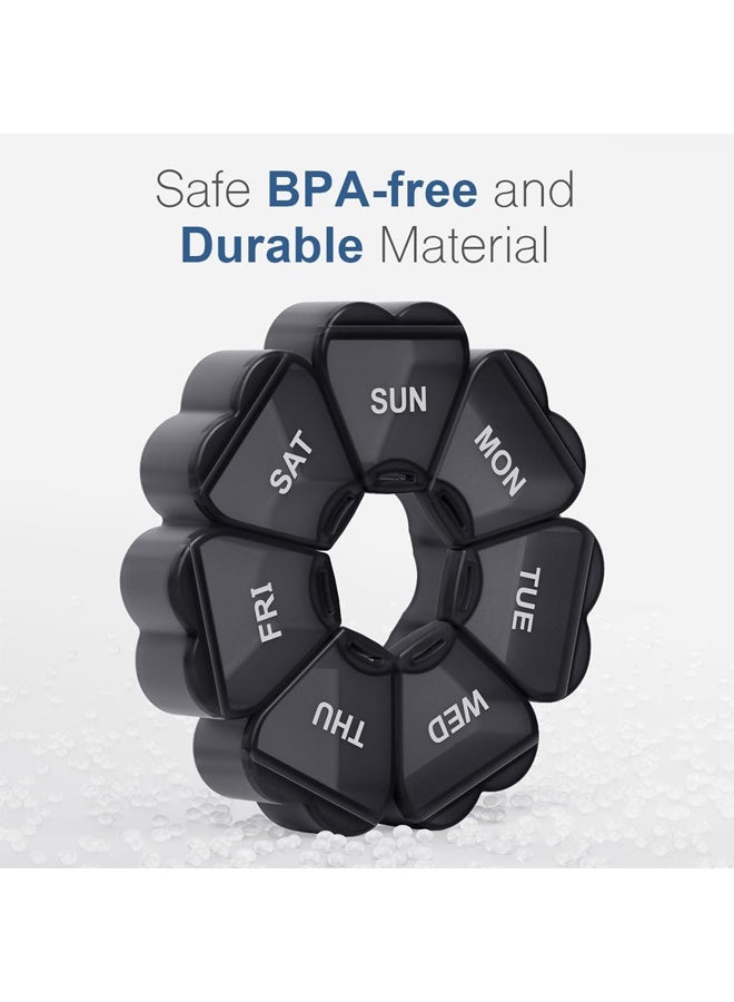 منظم حبوب أسبوعي كبير، صندوق حبوب 7 أيام، حافظة فيتامينات يومية من كابينز، مساحات تخزين كبيرة، حاويات حبوب لمكملات أدوية زيت السمك، لون أسود - Image 3