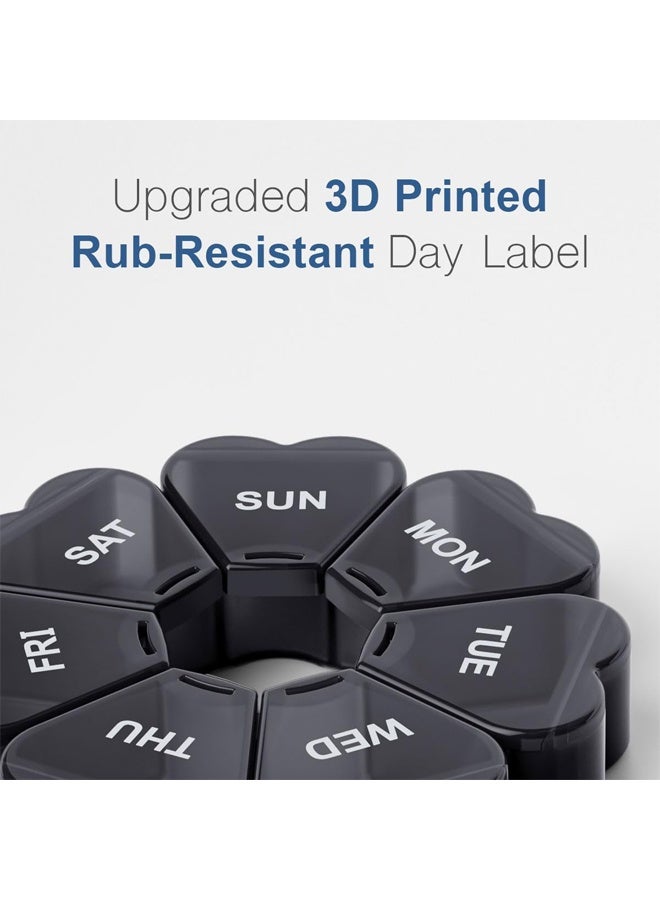 منظم حبوب أسبوعي كبير، صندوق حبوب 7 أيام، حافظة فيتامينات يومية من كابينز، مساحات تخزين كبيرة، حاويات حبوب لمكملات أدوية زيت السمك، لون أسود - Image 5