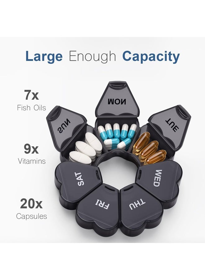 منظم حبوب أسبوعي كبير، صندوق حبوب 7 أيام، حافظة فيتامينات يومية من كابينز، مساحات تخزين كبيرة، حاويات حبوب لمكملات أدوية زيت السمك، لون أسود - Image 2