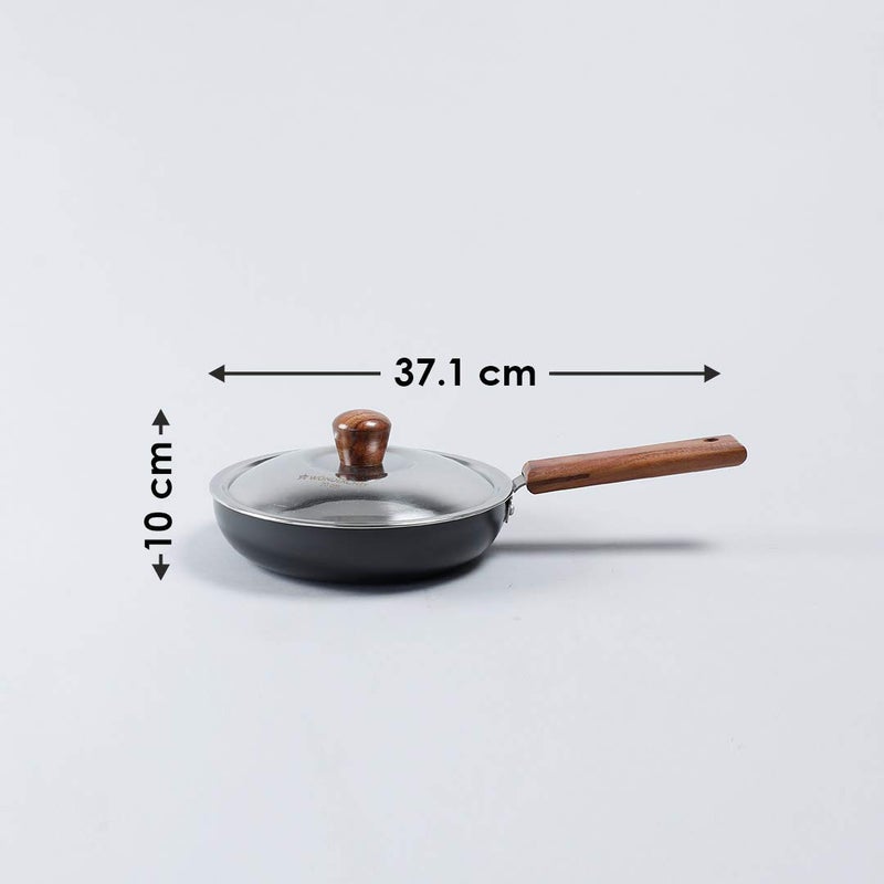 Wonderchef Ebony Non-stick 20 cm Deep Fry Pan with Lid with Induction Bottom & Wooden Handle | Hard Anodized Aluminium | Metal-spatula friendly | 3.25 mm thickness ideal for deep frying | 5 Years Warranty | Grey - Image 5