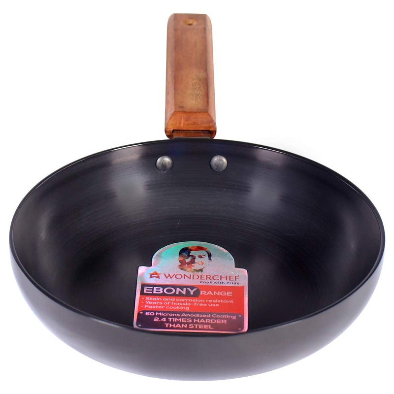 Wonderchef Ebony Non-stick 20 cm Deep Fry Pan with Lid with Induction Bottom & Wooden Handle | Hard Anodized Aluminium | Metal-spatula friendly | 3.25 mm thickness ideal for deep frying | 5 Years Warranty | Grey - Image 4