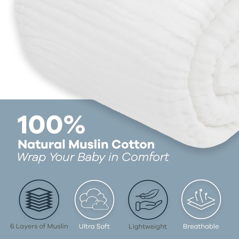 Comfy Cubs Muslin Blanket for Adults, Extra Large Twin 90” x 66”, 6 Layer Cooling Cotton Softness, Breathable & Warm Throw for Bedroom, Living Room Couch (White, Twin - Muslin) - Image 3