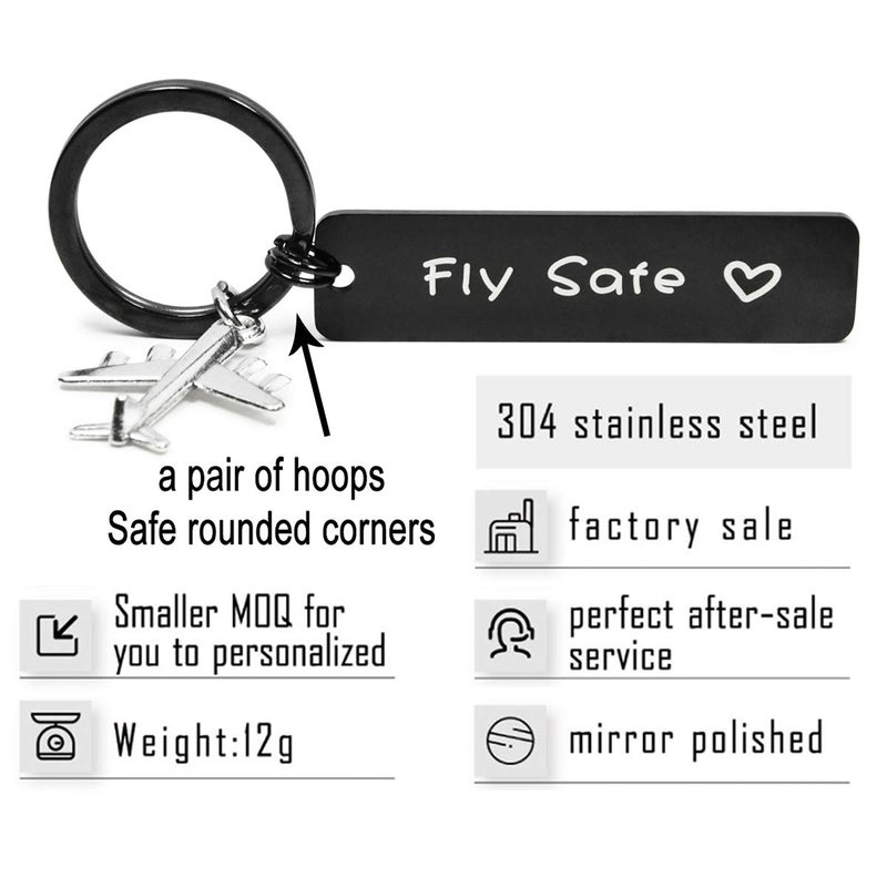 Elechobby Pilot Gift Fly Safe Keychain Traveling Keychain Flight Attendant Gift for womens(Black Fly Safe) - Image 2