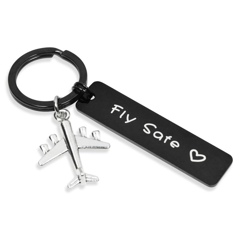 Elechobby Pilot Gift Fly Safe Keychain Traveling Keychain Flight Attendant Gift for womens(Black Fly Safe) - Image 1