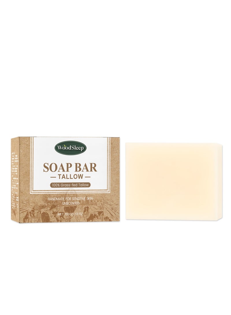 وودسليب صابون شحم عضوي - شحم البقر للعناية بالبشرة - صابون شحم غير معطر - صابون مصنوع يدويا - صابون مغذي صابون للوجه للجسم - صابون طبيعي للتحكم في الزيت للعناية بالبشرة 100 غرام - Image 1