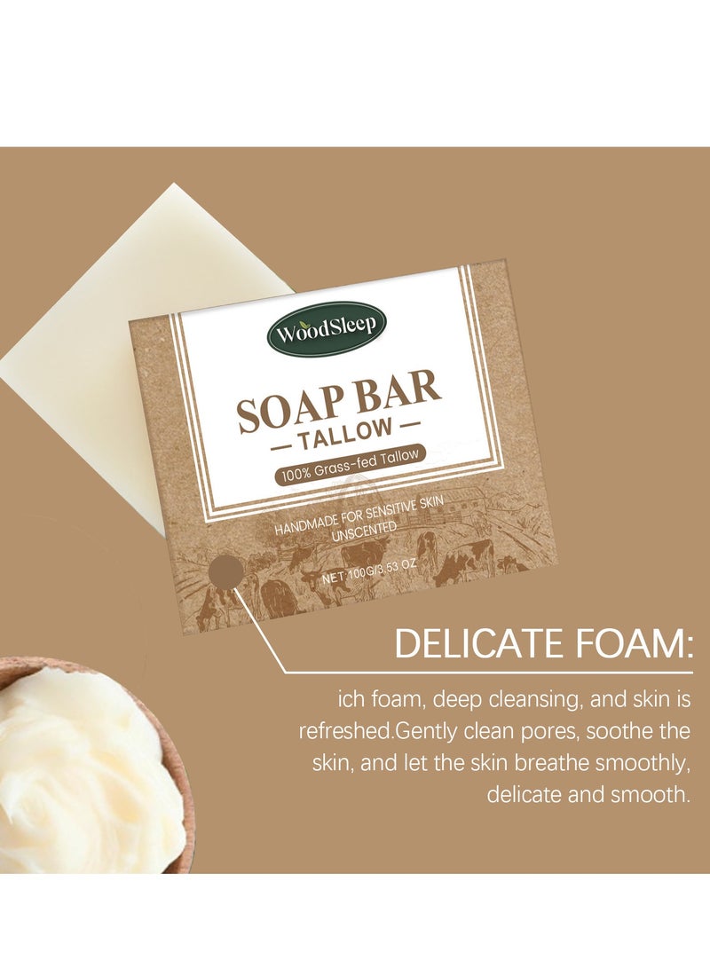 وودسليب صابون شحم عضوي - شحم البقر للعناية بالبشرة - صابون شحم غير معطر - صابون مصنوع يدويا - صابون مغذي صابون للوجه للجسم - صابون طبيعي للتحكم في الزيت للعناية بالبشرة 100 غرام - Image 4