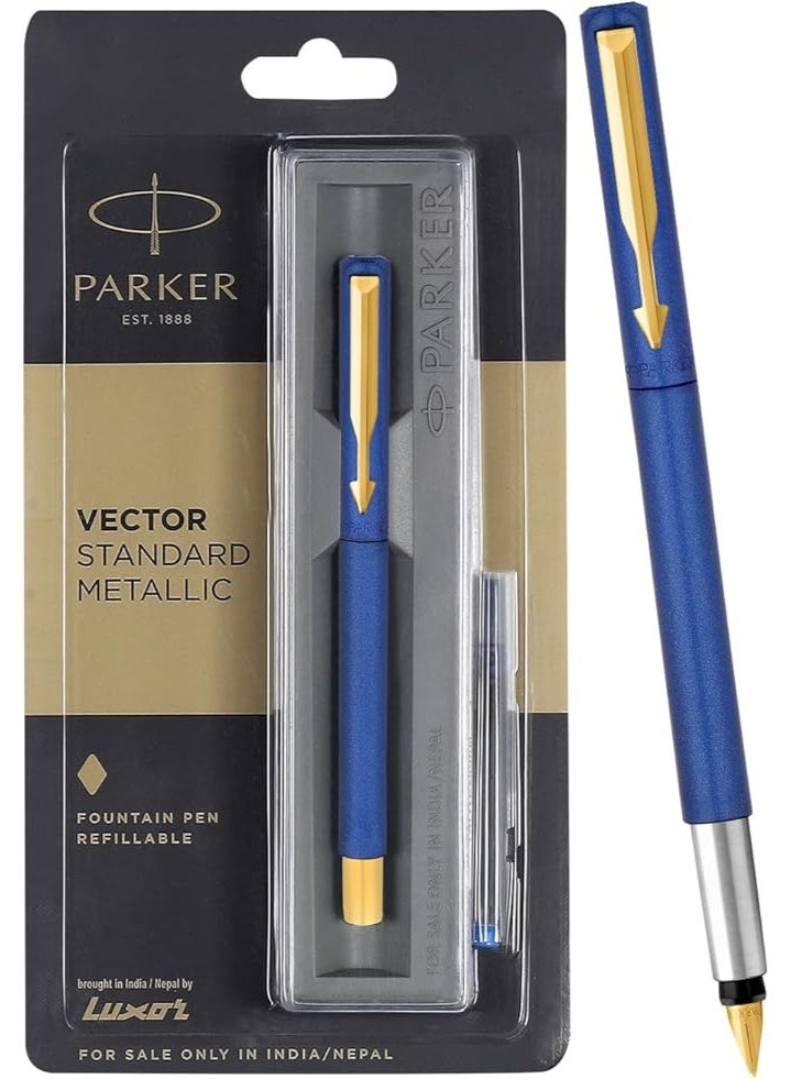 باركر قلم حبر جاف باركر فيكتور قياسي ذهبي | لون الجسم أزرق معدني | لون الحبر: أزرق