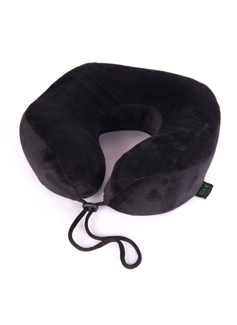 Max Comfort Modern Ergonomic Travel Neck Pillow – Lightweight and Portable with Soft Velvet Cover – Designed for Neck Pain Relief During Travel – Color: Black  - Image 1