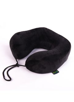 Max Comfort Modern medical travel neck pillow to prevent pain during travel, lightweight and easy to carry travel pillow with a luxurious soft velvet cover, black color  - Image 2