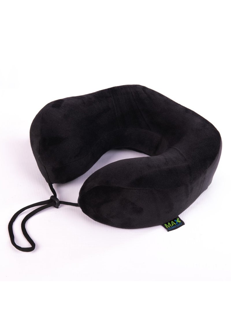 Max Comfort Modern Ergonomic Travel Neck Pillow – Lightweight and Portable with Soft Velvet Cover – Designed for Neck Pain Relief During Travel – Color: Black  - Image 2