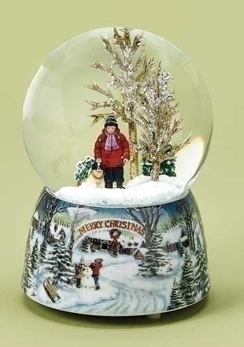 Roman Roman Merry Xmas Snowy Woodland Scene Music Snow Globe Glitterdome Plays O Xmas Tree - Image 1