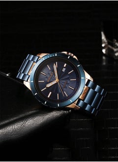 HALEI HALEI 2-piece luxury couple watch blue gold stainless steel quartz calendar watch rhinestone men's and women's watch set  - Image 4