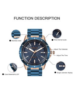 HALEI HALEI 2-piece luxury couple watch blue gold stainless steel quartz calendar watch rhinestone men's and women's watch set  - Image 3