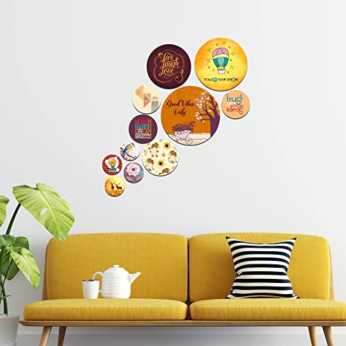 Artvibes Life Is A Crazy Ride Decorative Round Shape MDF Wooden Wall Hanging | Quotes Decor Item | Traveller Quotes Wall Art | Wall Poster | Home Decor | Unique Gift (WPS_115N), Set of 11 - Image 4