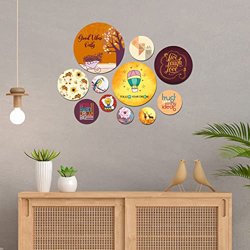 Artvibes Life Is A Crazy Ride Decorative Round Shape MDF Wooden Wall Hanging | Quotes Decor Item | Traveller Quotes Wall Art | Wall Poster | Home Decor | Unique Gift (WPS_115N), Set of 11 - Image 3