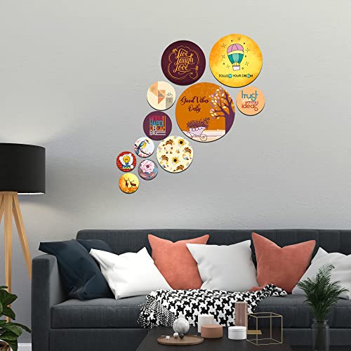 Artvibes Life Is A Crazy Ride Decorative Round Shape MDF Wooden Wall Hanging | Quotes Decor Item | Traveller Quotes Wall Art | Wall Poster | Home Decor | Unique Gift (WPS_115N), Set of 11 - Image 2