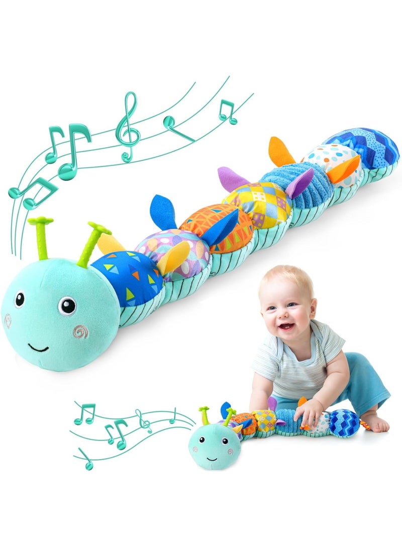 Baby Toys Musical Caterpillar, Infant Toys Stuffed Animal Toys with Ruler Design and Ring Bell, Baby Teething Toys-Blue  - Image 1