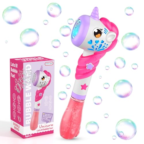 newcrave Bubble Machine Wand for Toddler Girls Toy Automatic Bubble Machine Maker Blower Toys with Light Outdoor Mower Party Toys for 3 4 5 Year Old Girl Easter Birthday Gifts Include Bubble Solution - Image 1