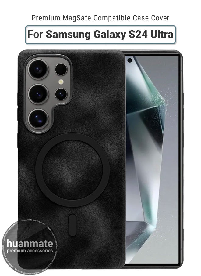 huanmate Galaxy S24 Ultra MagSafe Leather Texture Case - Black -【High-Grade Strong Magnets】【Premium Leather Texture】Ultra Slim Crystal Clear, Wireless Charging Compatible Cover for Samsung Galaxy S24 Ultra  - Image 1