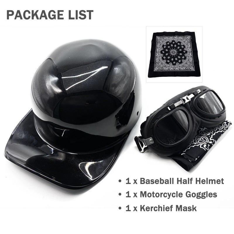 BwondMand Vintage Baseball Motorcycle Helmet Open Face Half Cap with Goggles for Men and Women Adults Moped Motorbike Jet Scooter Bike Street Cruiser Chopper Hat- DOT Approved(Black M - Image 4